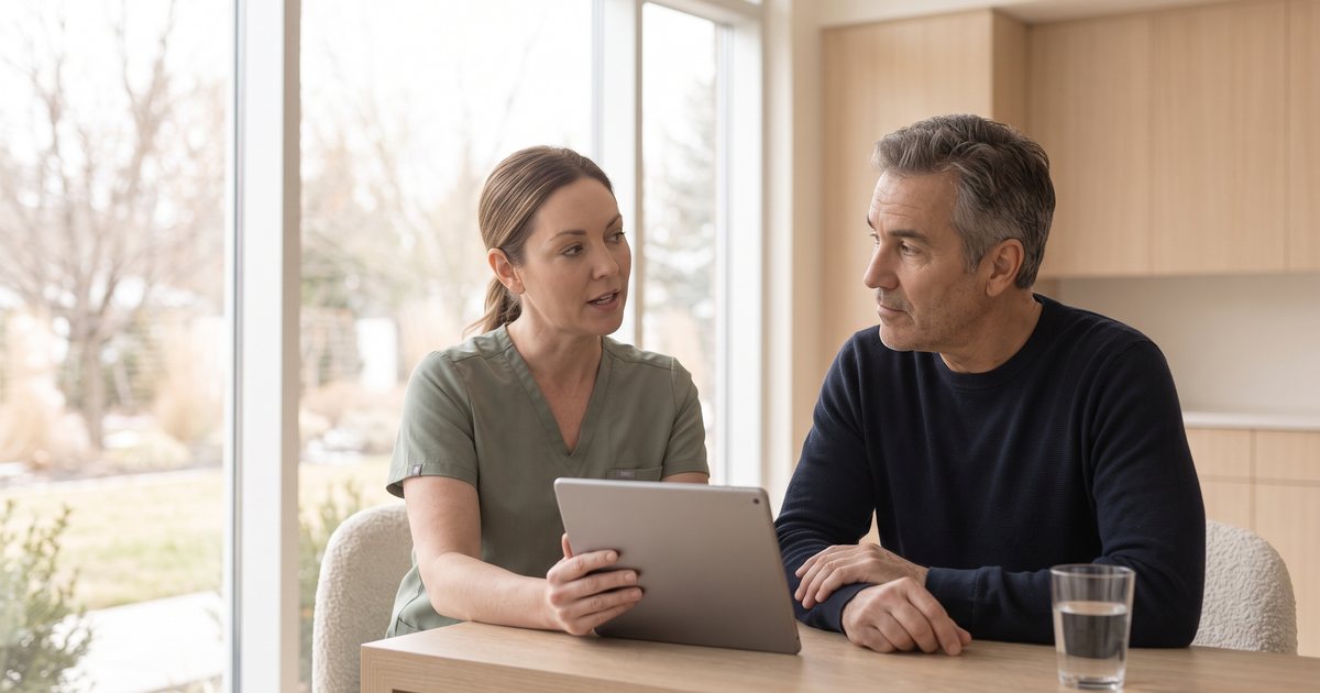 A provider and patient discussing the cost and length of a weight loss program