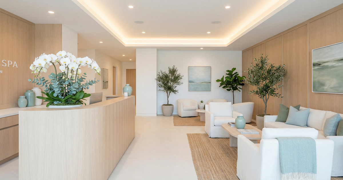 A welcoming med spa reception and waiting area