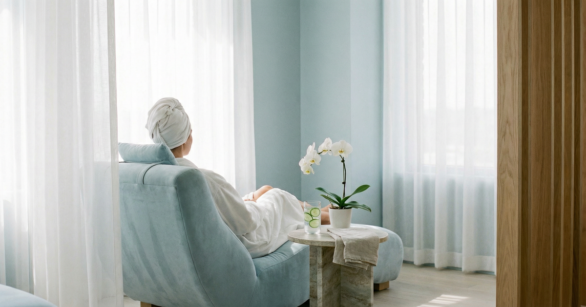 A client relaxing in a recovery area after a med spa treatment